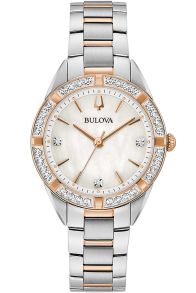 Reloj de mujer Bulova Sutton con esfera de nácar, diamantes y brazalete bicolor de acero | 98R281
