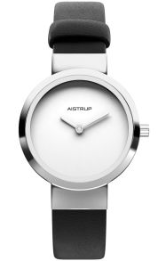 Reloj de mujer minimalista con esfera blanca y correa de cuero negro | AIW7601