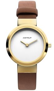 Reloj de mujer escandinavo minimalista con esfera blanca y correa de cuero marrón con acabado dorado para la mujer moderna y consciente del estilo | AIW7608