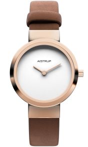 Elegante reloj de mujer minimalista en acabado rosado con esfera blanca y exclusiva correa de cuero marrón diseñada para la mujer sofisticada | AIW7609