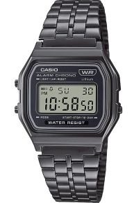 Reloj digital gris Casio Vintage con cronómetro y malla cromada negra | A158WETB-1AEF