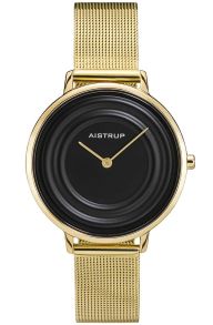 Reloj de lujo para mujer con efecto de anillo de agua negro y correa de malla dorada para la mujer moderna de la colección Aistrup Raindrop | AIW7701
