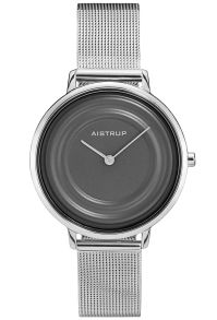 Elegante reloj de mujer con efecto de anillos de agua gris y correa de malla de acero inoxidable de la colección Aistrup Raindrop | AIW7707