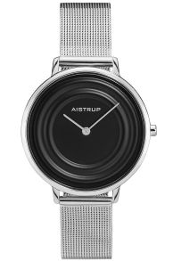 Reloj moderno para mujer con efecto de anillo de agua negro y correa de malla de acero inoxidable de la exclusiva colección Aistrup Raindrop | AIW7709
