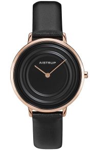 Reloj de mujer elegante en acabado rosado con efecto de anillo de agua negro y correa de cuero de la colección Aistrup Raindrop | AIW7713