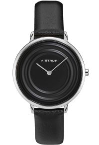 Exclusivo reloj de mujer negro con efecto de anillos de agua y correa de cuero negro a juego de la colección Aistrup Raindrop | AIW7716