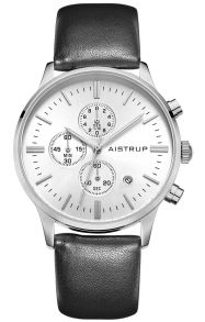 Reloj clásico para hombre con esfera blanca, función de cronógrafo y caja de reloj de acero inoxidable de 43mm con correa de cuero negro | AIW8102