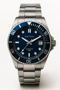 Reloj de buceo automático profesional con esfera azul, 200M de resistencia al agua y robusta correa de acero de la colección Aistrup Automatik | AIW8301