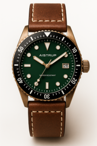 Aistrup AIW8503 Brass Classic Sapphire reloj de hombre con esfera verde y correa de cuero | AIW8503