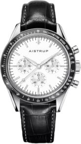 Aistrup AIW8703 Classic Sapphire Chronograph reloj de hombre con esfera blanca y correa de cuero negro | AIW8703