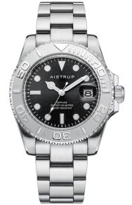 Reloj de hombre Aistrup con esfera negra, bisel giratorio y brazalete de acero | AIW8801
