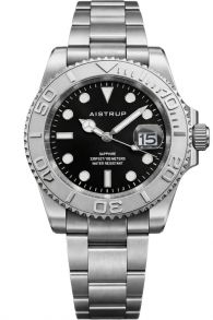 Reloj de hombre Aistrup con esfera negra, bisel giratorio y brazalete de acero | AIW8801