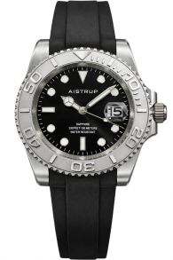 Aistrup reloj deportivo para hombre con esfera negra, bisel giratorio plateado y correa de goma negra | AIW8802