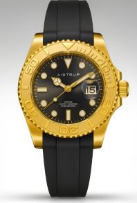 Aistrup reloj deportivo para hombre con esfera negra, bisel giratorio en tono dorado y correa de goma negra | AIW8804