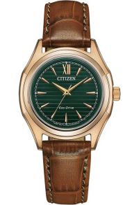 Citizen Eco-Drive reloj de mujer con esfera verde y correa de cuero | FE2113-16X