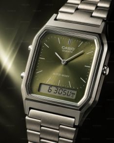 Reloj Casio rectangular analógico-digital con esfera verde Sunray | AQ-230A-3AMQYES