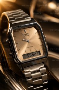 Reloj vintage de doble pantalla Casio dorado digital-analógico con esfera Sunray | AQ-230A-4AMQYES