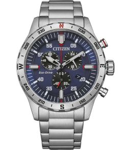 Citizen Eco-Drive cronógrafo con brújula | Diseño deportivo con esfera azul | AT2520-89L