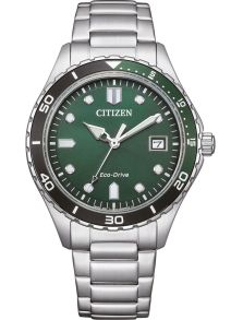 Citizen Eco-Drive unisex reloj en acero | Esfera verde con bisel de buceo | AW1828-80X