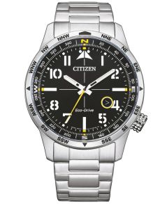 Citizen Eco-Drive reloj de hombre en acero con brújula | Diseño de piloto con números arábigos y 100m de resistencia al agua | BM7550-87E