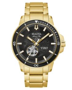 Bulova Marine Star automático reloj de hombre con mecanismo visible y acabado dorado | 97A174