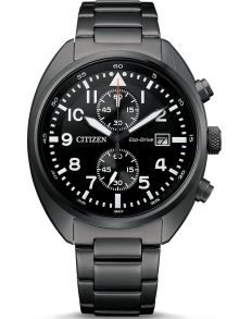 Citizen Eco-drive cronógrafo en acero IP gris | Diseño militar negro con cronógrafo y reserva de marcha de 7 meses | CA7047-86E