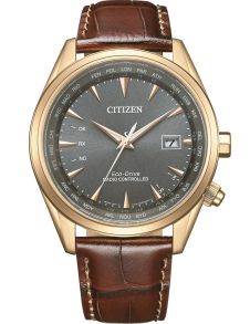 Citizen Eco-Drive reloj de hombre controlado por radio | Acero color rosado con correa de cuero marrón | CB0273-11H