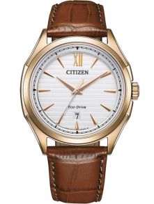 Citizen Eco-Drive reloj de hombre en acero color rosado | Diseño clásico con correa de cocodrilo | AW1753-10A