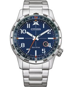 Citizen Eco-Drive pilotur i acero inoxidable con movimiento E111 y anillo de brújula | BM7550-87L