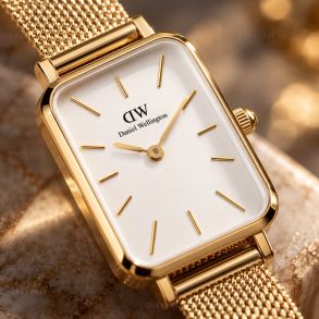 Golden Daniel Wellington Ladies Watch with White Dial and Mesh Bracelet 20mm