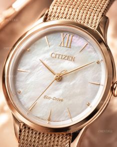 Citizen Eco-Drive reloj de mujer con esfera de nácar y correa de malla | EM0813-86Y
