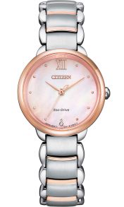 Citizen Eco-Drive reloj de mujer en acero y rosado | Esfera de nácar con diamante | EM0924-85Y