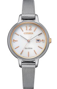 Citizen Eco-Drive reloj de mujer con correa de malla y detalles en oro rosa | EW2449-83A