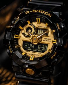 Reloj G-Shock ana-digi negro y dorado con diseño elegante | GA-710GB-1AER