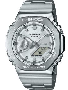 Reloj G-Shock metálico plateado de acero premium con perfil delgado 200M | GM-2110D-7AER