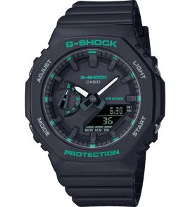 Reloj G-Shock compacto octagonal negro con acento verde y Carbon Core Guard | GMA-S2100GA-1AER