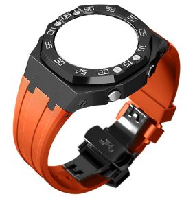 Unofficial Gen 4 Mod for CasiOak GA-2100 - Black Steel Case | Black Steel Bezel With Numbers | Orange Silicone Strap