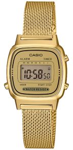 Reloj digital vintage Casio en tono dorado con correa de malla | LA670WEMY-9EF