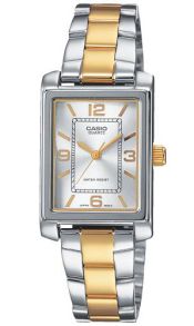 Reloj para damas bicolor Casio con acentos dorados y diseño rectangular | LTP-1234PSG-7AEG