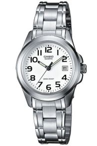 Reloj de dama Casio con pulsera de acero y esfera blanca | LTP-1259PD-7BEG