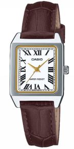 Reloj clásico rectangular para dama Casio con números romanos y correa de cuero | LTP-B150L-7B2EF