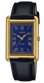 Reloj rectangular dorado Casio con esfera azul y números romanos | LTP-B165GL-2BVEF