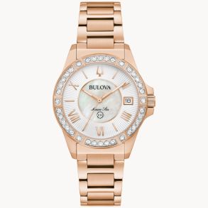 Bulova Marine Star reloj de mujer con esfera de nácar, diamantes y acabado en oro rosa | 98R295