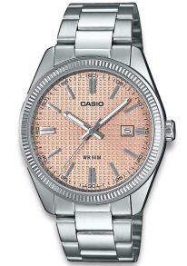 Reloj Casio con esfera color salmón y caja de acero plateado | MTP-1302PE-4AVEF