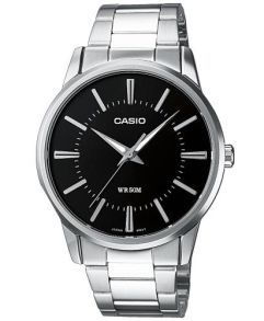 Reloj de vestir Casio para negocios con pulsera de acero y esfera negra | MTP-1303PD-1AVEG