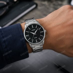 Reloj de vestir Casio para negocios con pulsera de acero y esfera negra | MTP-1303PD-1AVEG