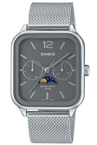 Reloj Casio Classic con esfera gris de fase lunar y correa de malla | MTP-M305M-8AVER