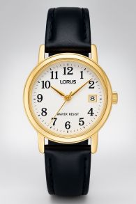 Lorus Ladies Golden Case Black Leather