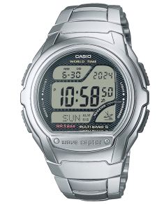 Reloj digital Casio Wave Ceptor controlado por radio con banda de acero y hora mundial | WV-58RD-1AEF