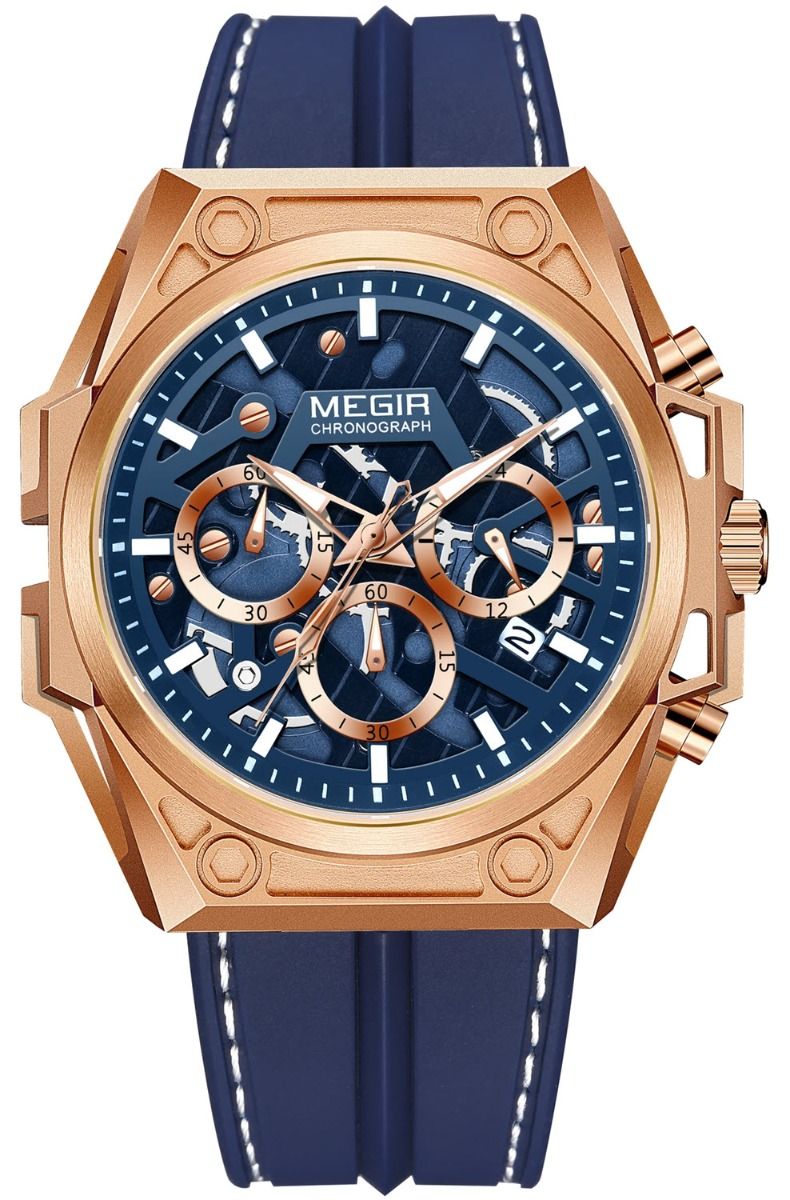 Megir Skeleton Chronograph Rose Blue 4220